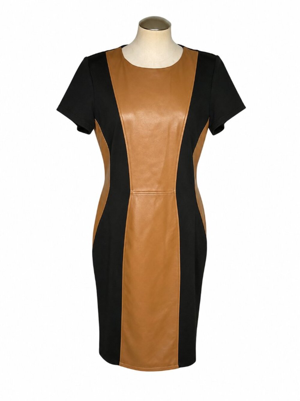 NWT Shelby & Palmer Faux Leather Colorblock Sheath Dress Women's Size 14 Black